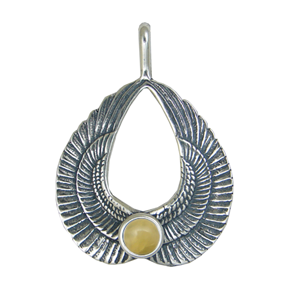 Sterling Silver Wings of Love Pendant With Yellow Aragonite